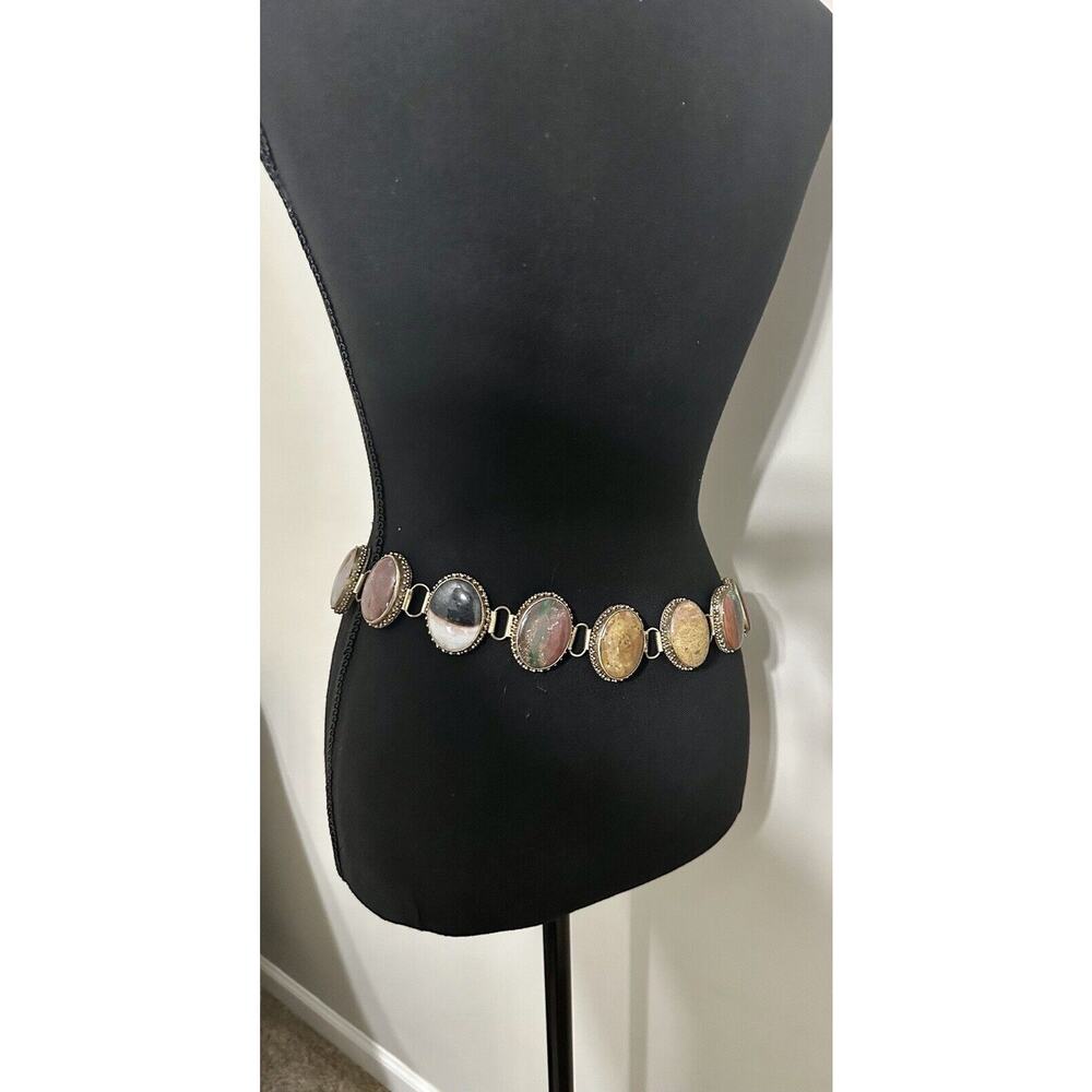 Vintage Boho Southwestern Navajo Smooth Stone Agate Belt